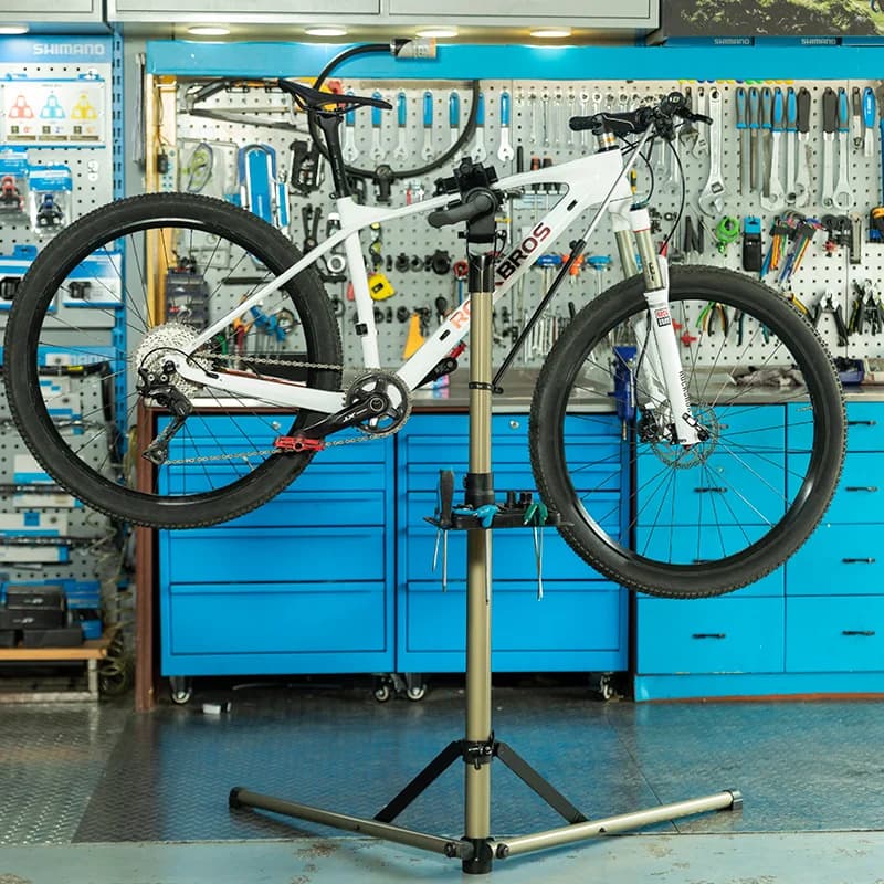 Suporte Dobrável de Reparo de Bicicleta com Bandeja de Ferramentas