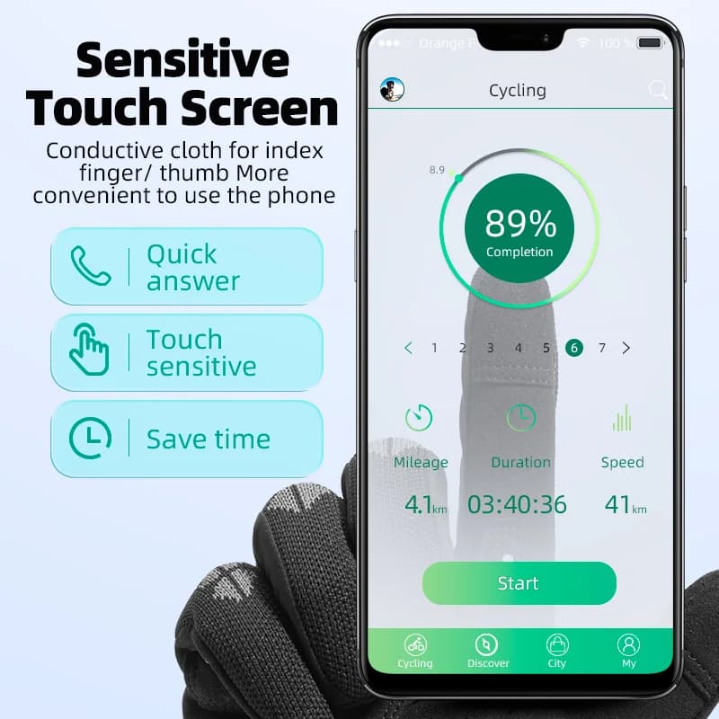Luvas de Ciclismo de Dedo Inteiro Transpiráveis com Touchscreen