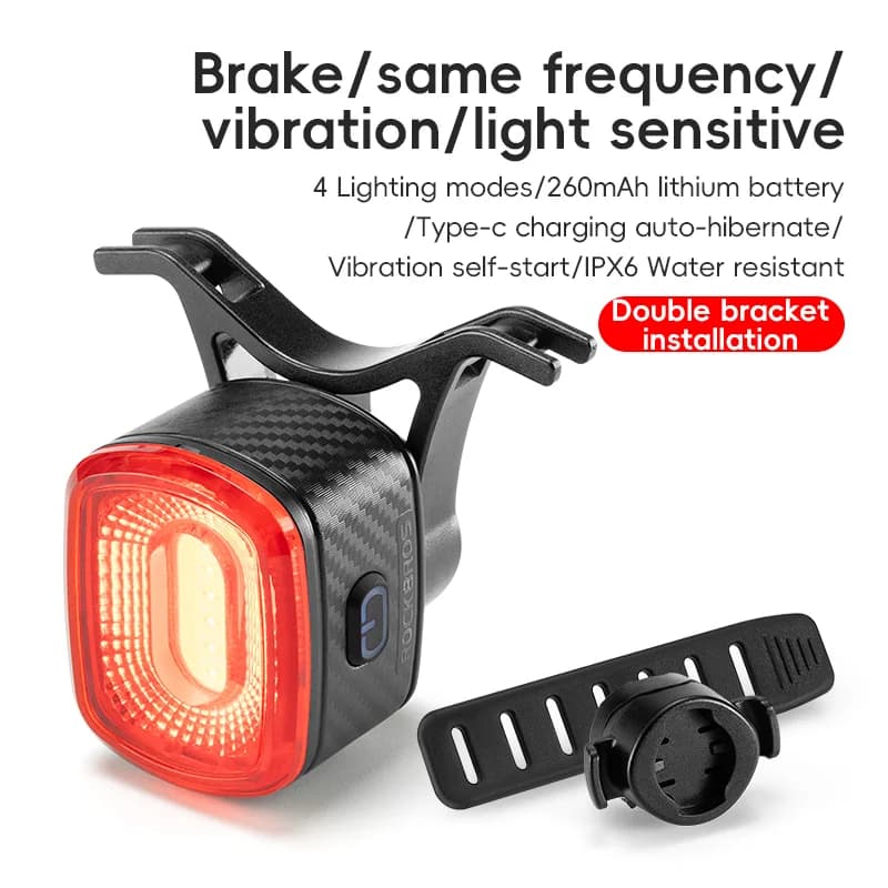 Luz Traseira de Bicicleta Recarregável via USB com Sensor Inteligente de Freio