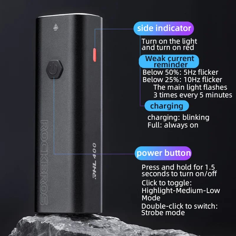 Luz de Bicicleta LED Recarregável via USB-C 200LM-400LM
